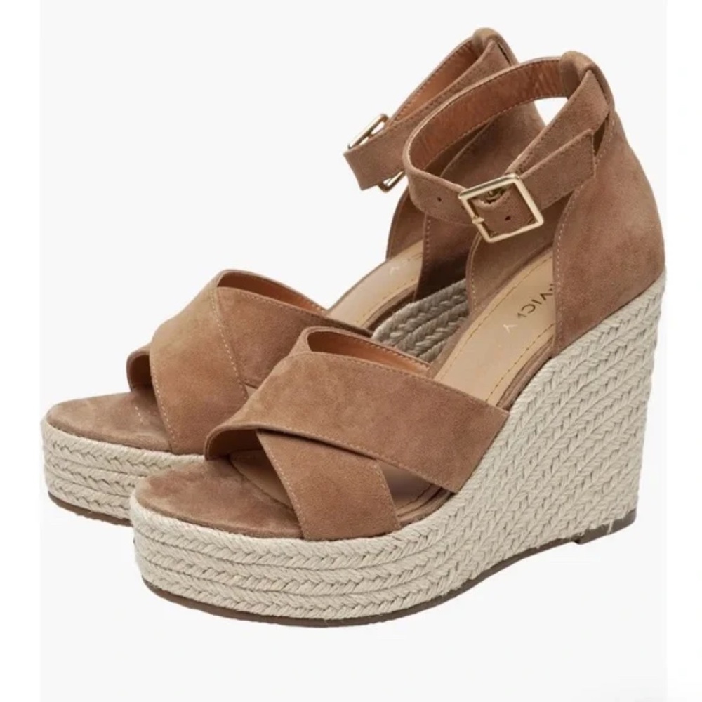 Sandals 7.5 M-Platform Wedge Espadrilles Shoes Cognac/Tan Leather Lisa Vicky New